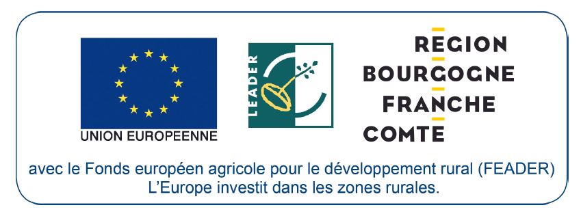 Union Européenne, LEADER, Région Bourgogne Franche Comté Avec le fonds européen agricole pour le développement rural 5FEADER), l'Europe investit dans les zones rurales